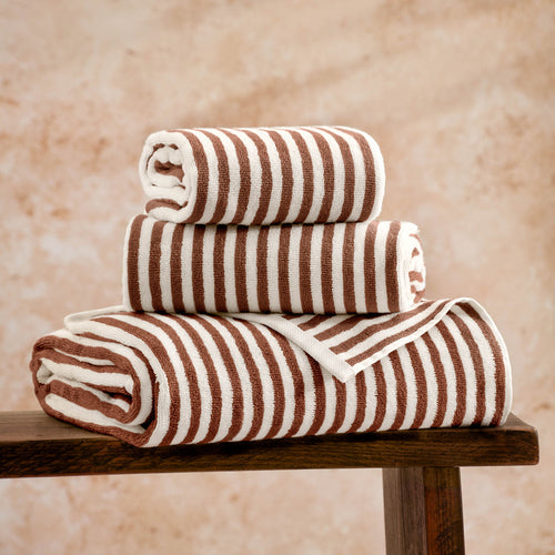 Hebden Striped Cotton Hand Towel - Pecan