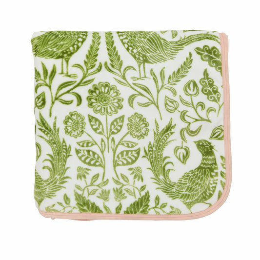 Harvest Moon Pheasants Fleece Throw - Green/Pink