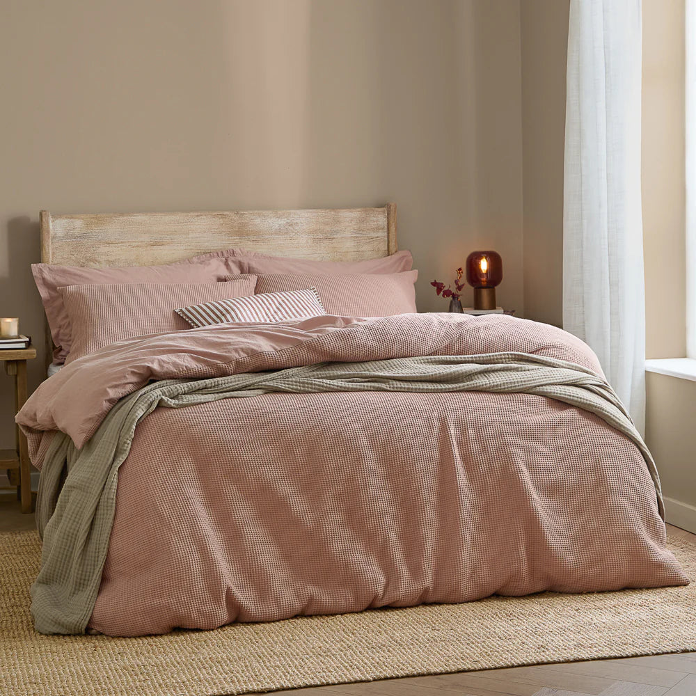 Hebden Relaxed Waffle Duvet Cover Set - Cotta