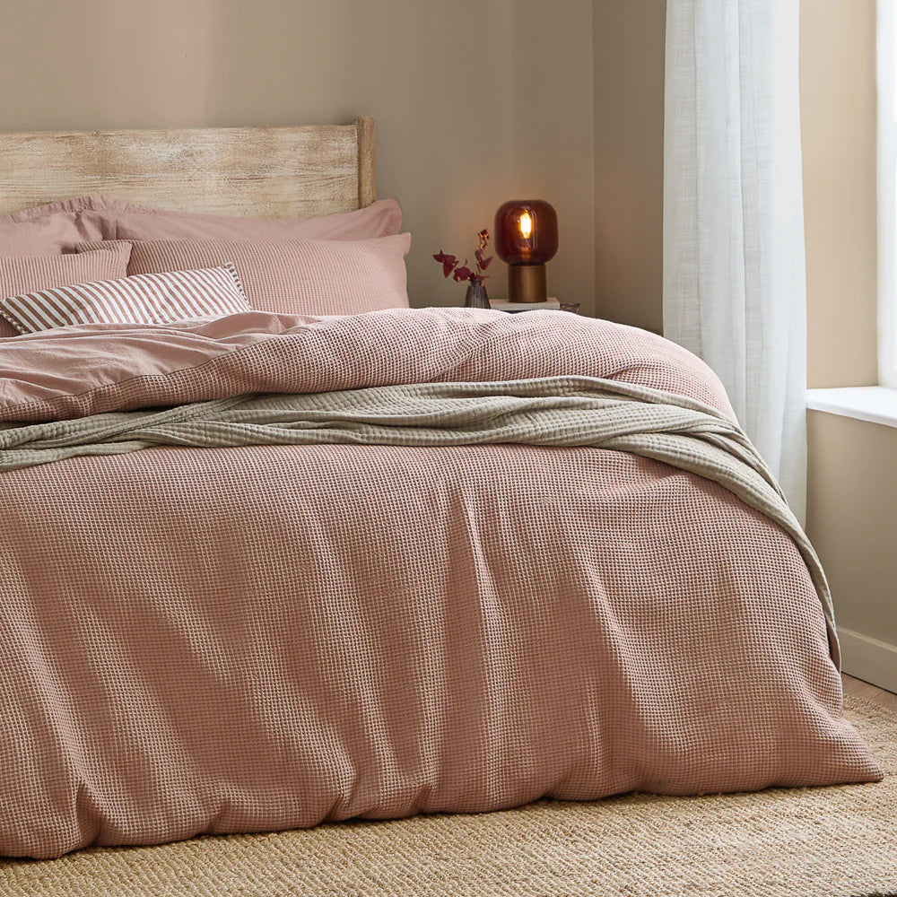 Hebden Relaxed Waffle Duvet Cover Set - Cotta