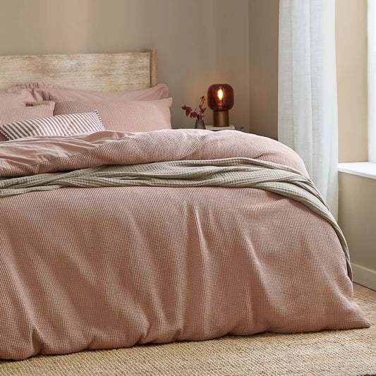 Hebden Relaxed Waffle Duvet Cover Set - Cotta