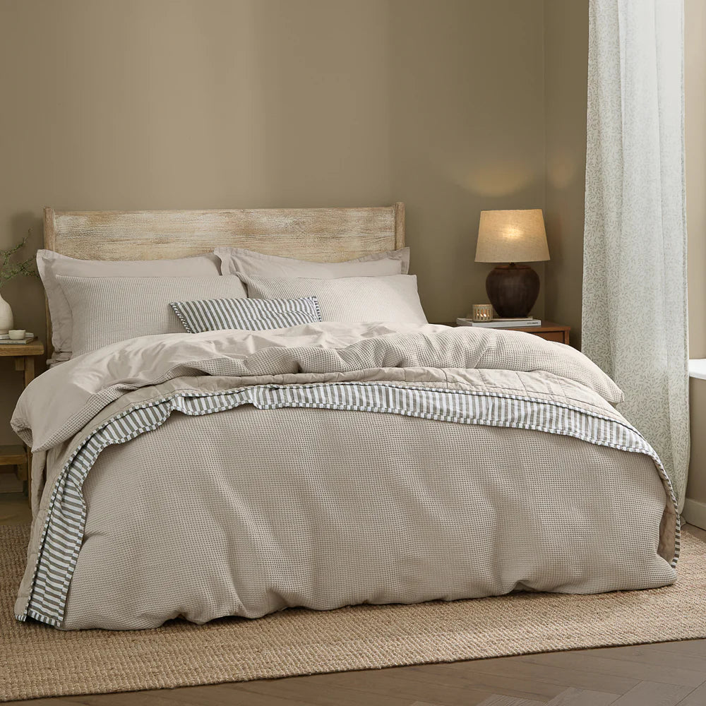 Hebden Relaxed Waffle Duvet Cover Set - Stone
