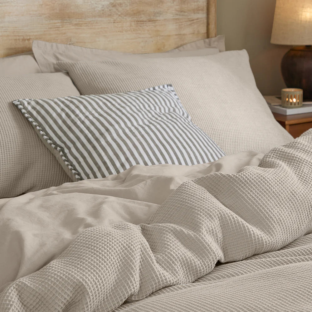 Hebden Relaxed Waffle Duvet Cover Set - Stone