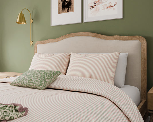 Harvest Moon Ticking Stripe Duvet Cover Set - Green/Pink