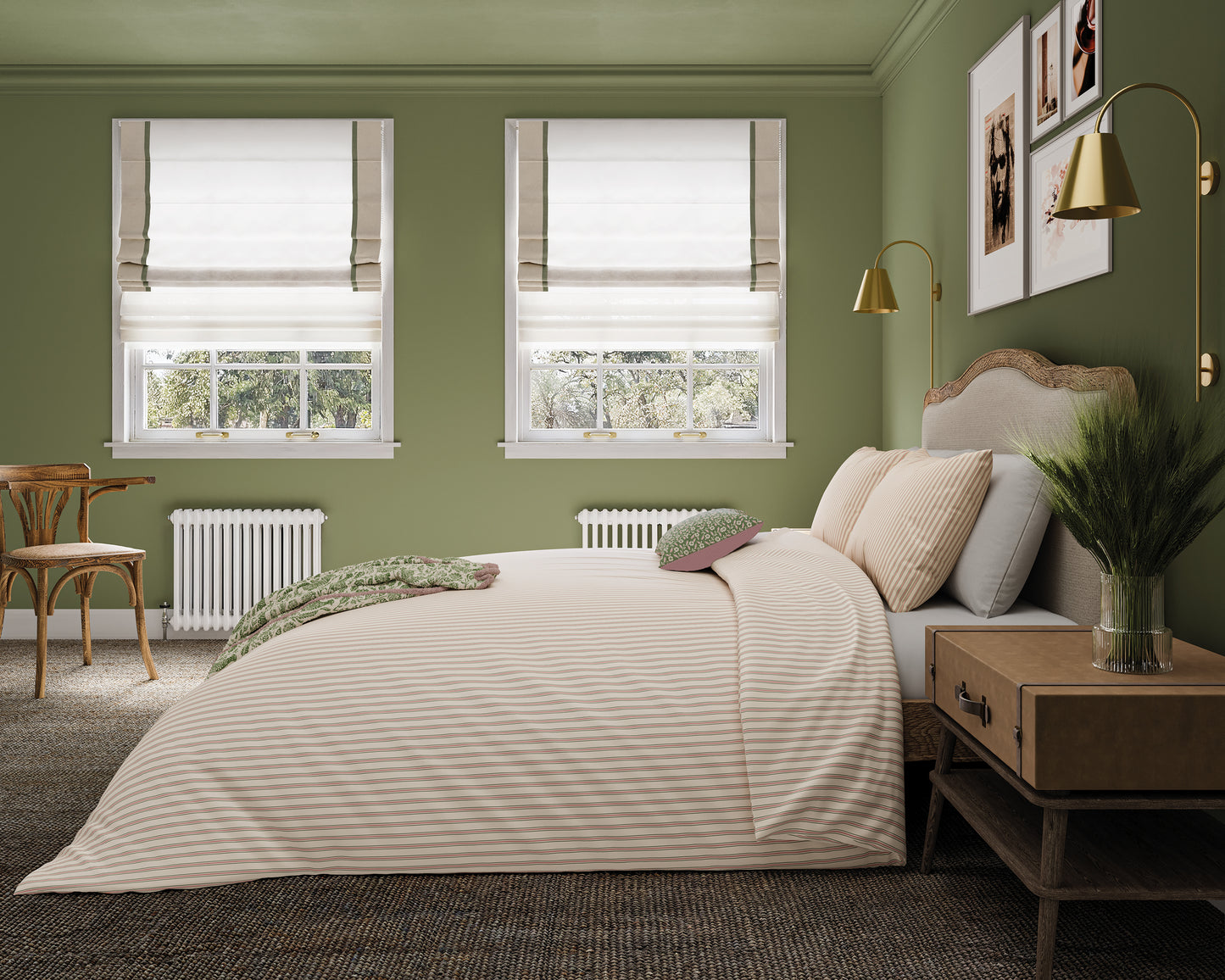 Harvest Moon Ticking Stripe Duvet Cover Set - Green/Pink