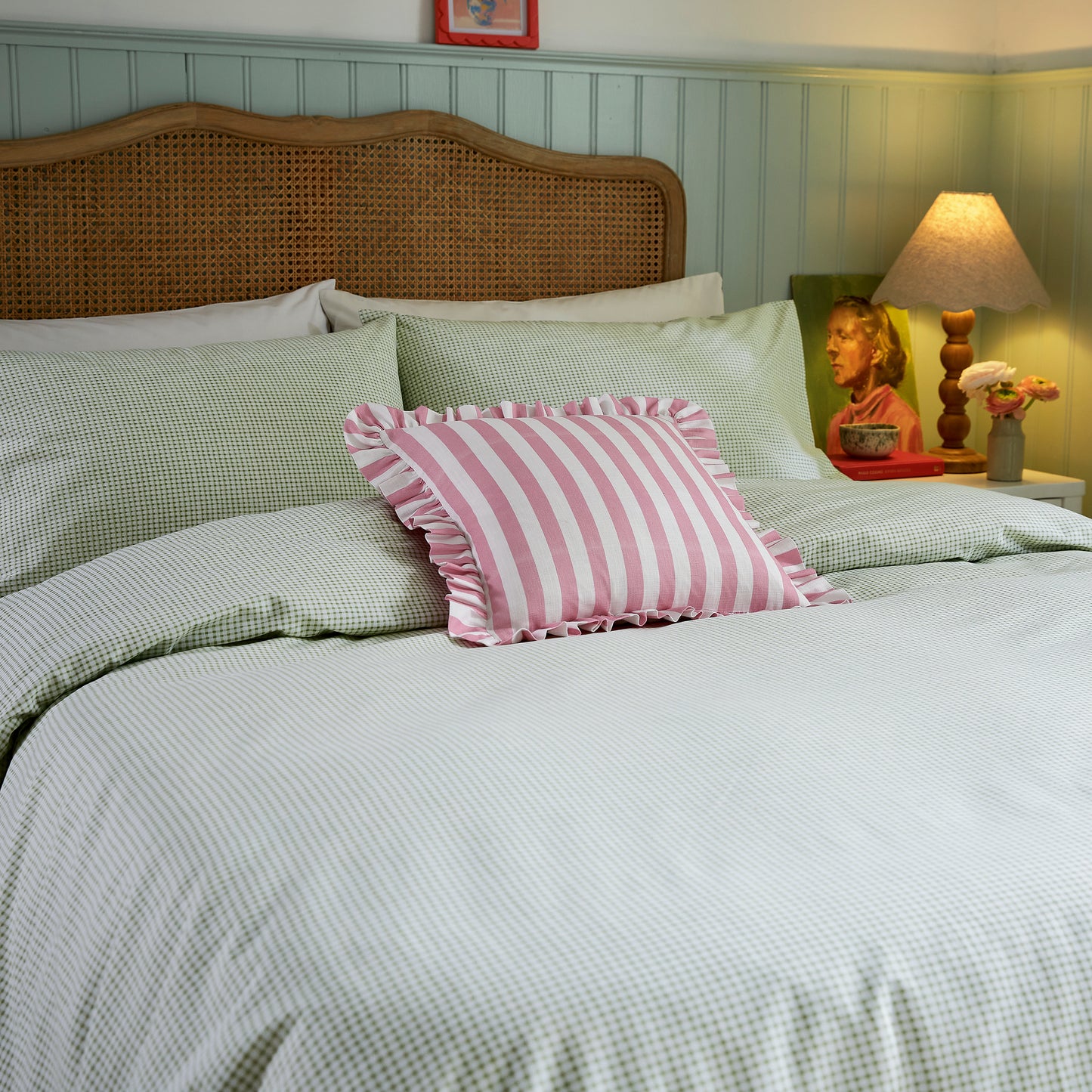 Secret Garden Gingham Duvet Cover Set - Green