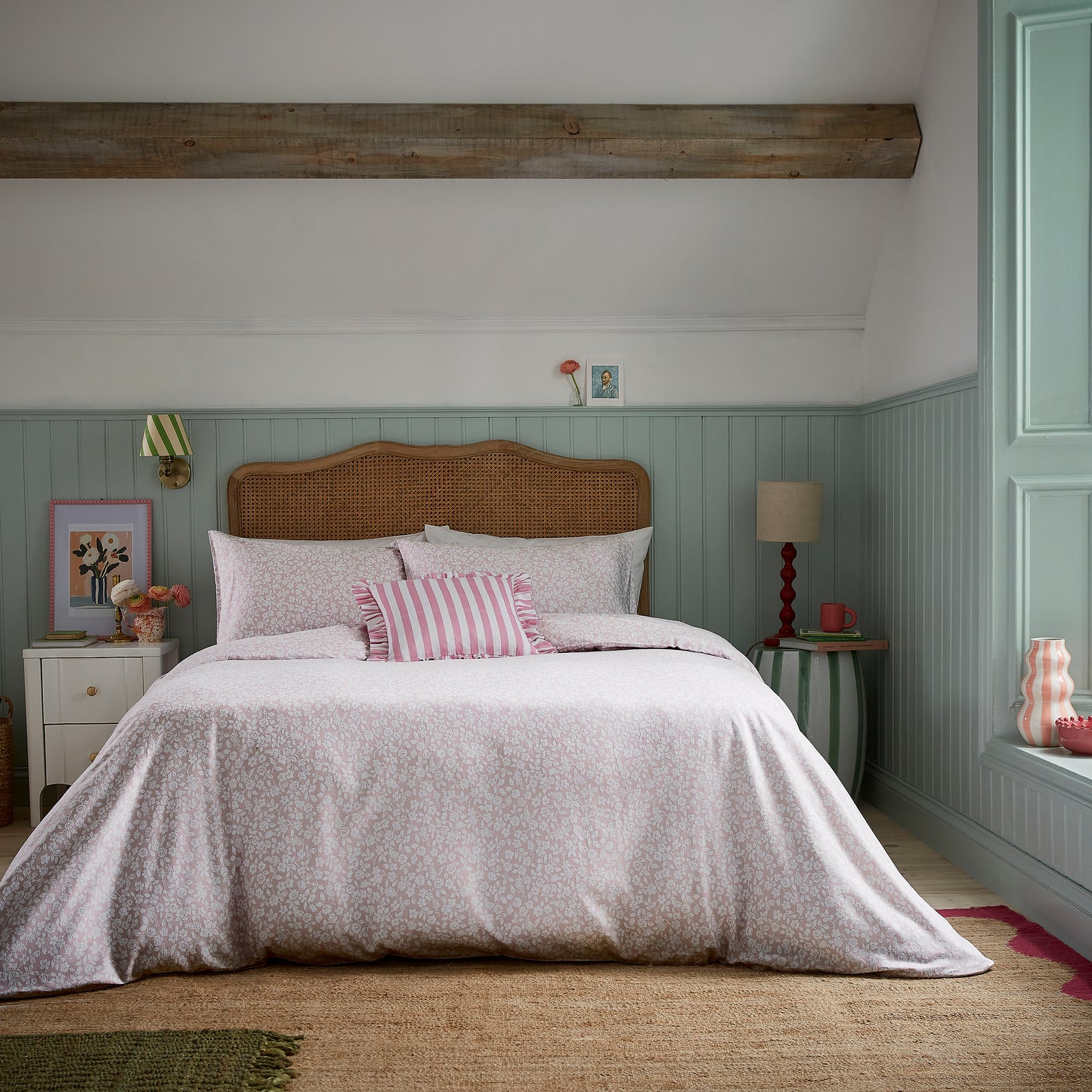 Secret Garden Rosebud Brushed Cotton Duvet Cover Set - Pink
