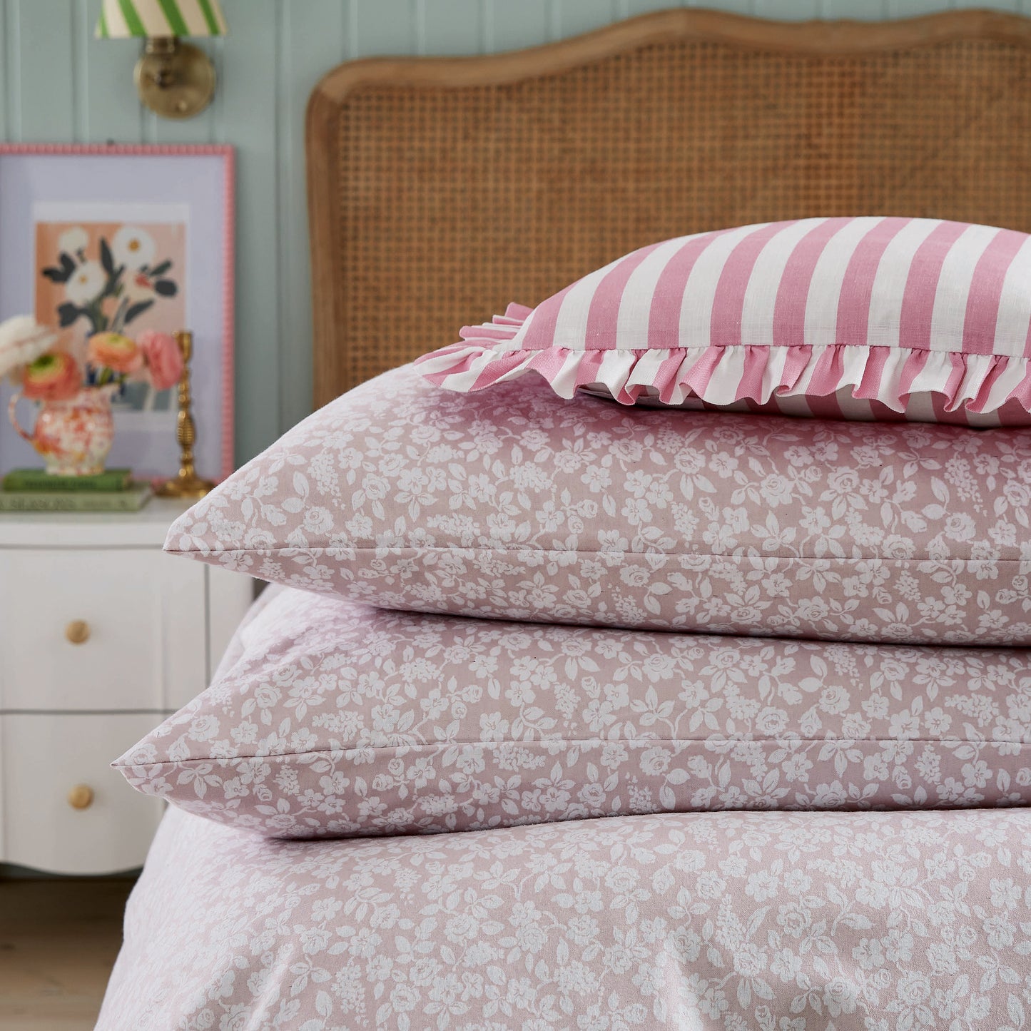 Secret Garden Rosebud Brushed Cotton Duvet Cover Set - Pink