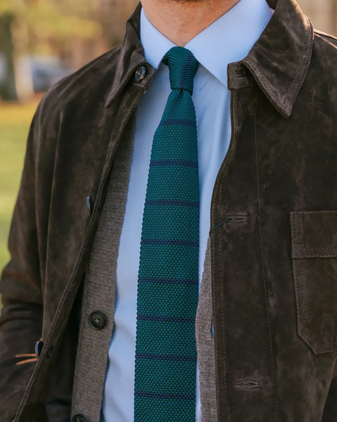 Spirit Knitted Stripe Tie - Polyester (Green)