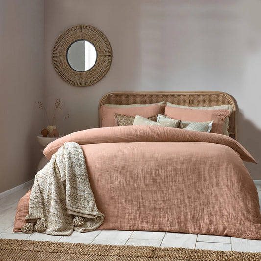 Lark Cotton Muslin Duvet Cover Set - Pink Clay