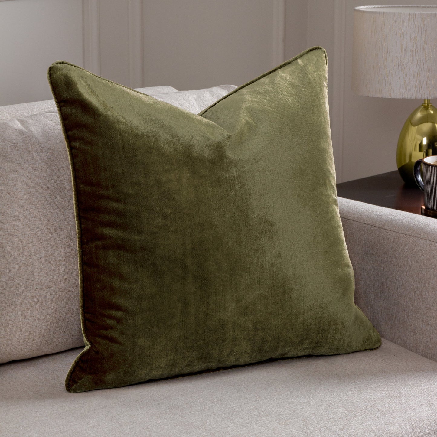Luxe Velvet Piped Cushion Cover - Olive