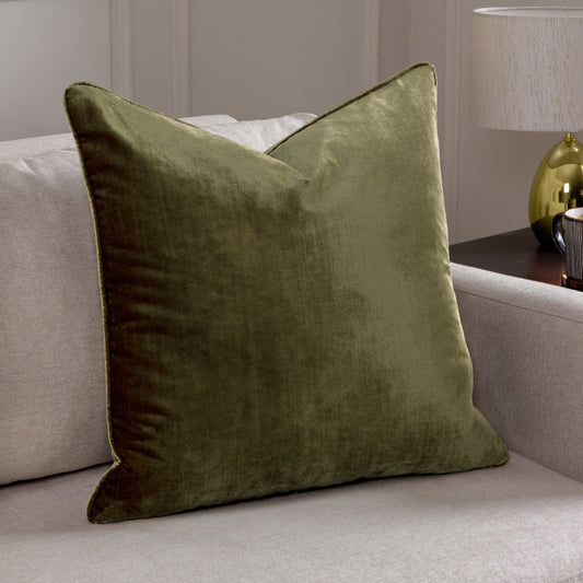 Luxe Velvet Piped Cushion Cover - Olive