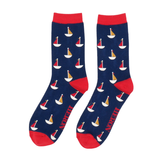 Mr Heron Little Boats Socks - Navy
