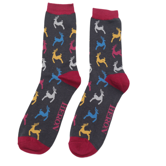 Mr Heron Leaping Deer Socks - Charcoal