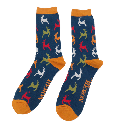 Mr Heron Leaping Deer Socks - Navy