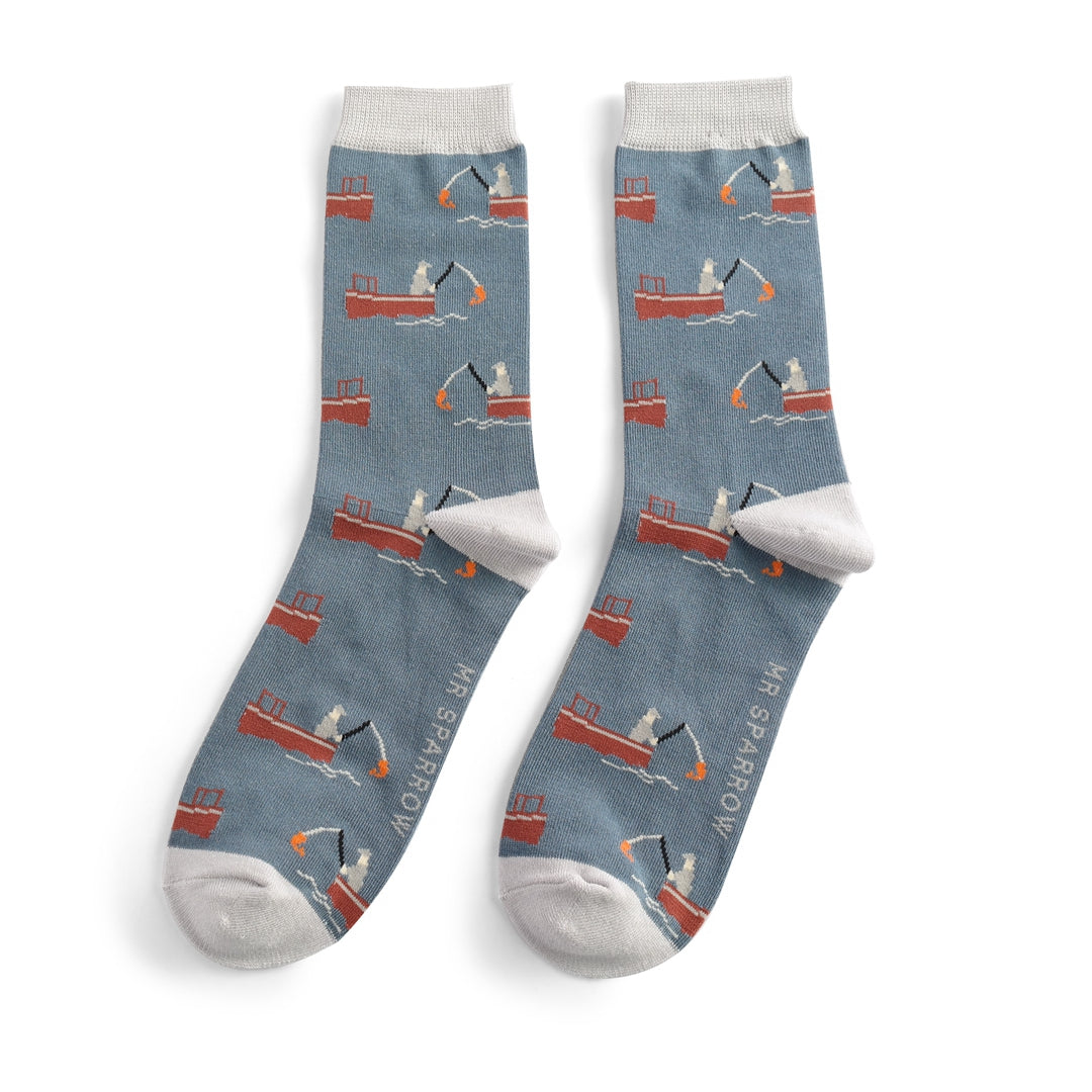 Mr Sparrow Gone Fishing Socks - Denim