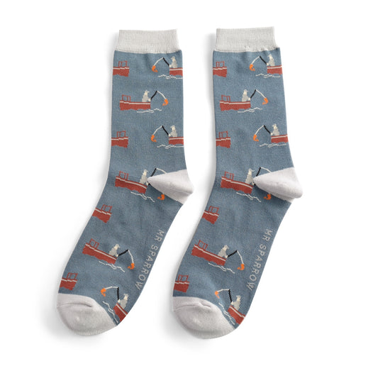 Mr Sparrow Gone Fishing Socks - Denim
