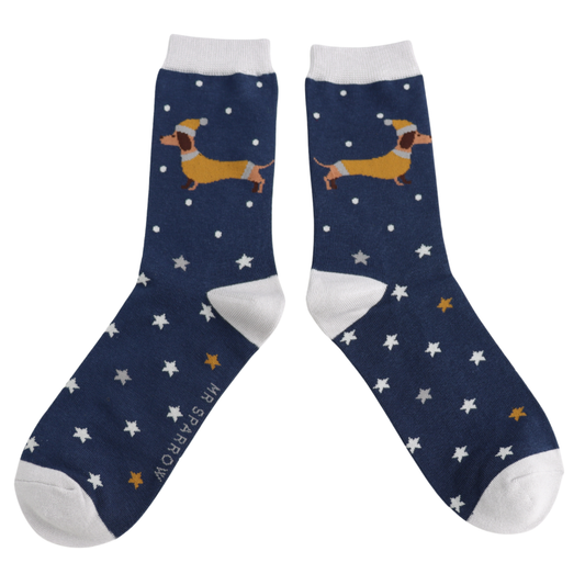 Mr Sparrow Festive Sausage Dogs Socks - Navy