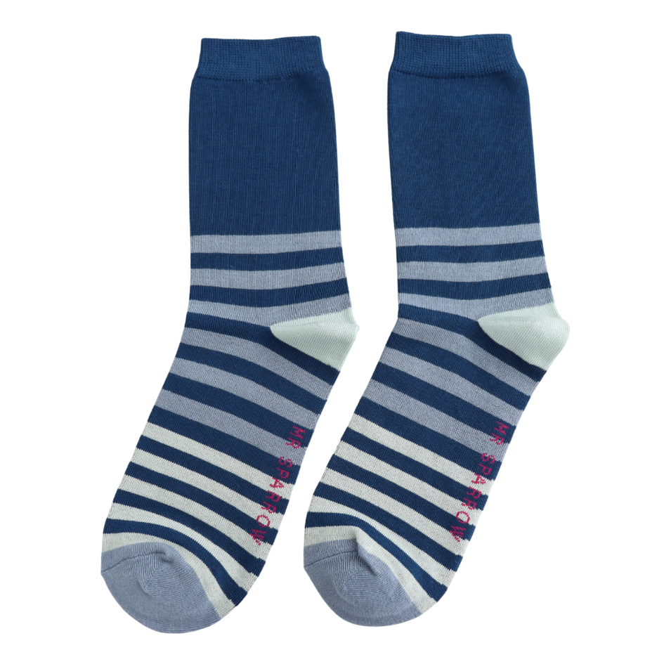 Mr Sparrow Tonal Stripes Socks - Blue