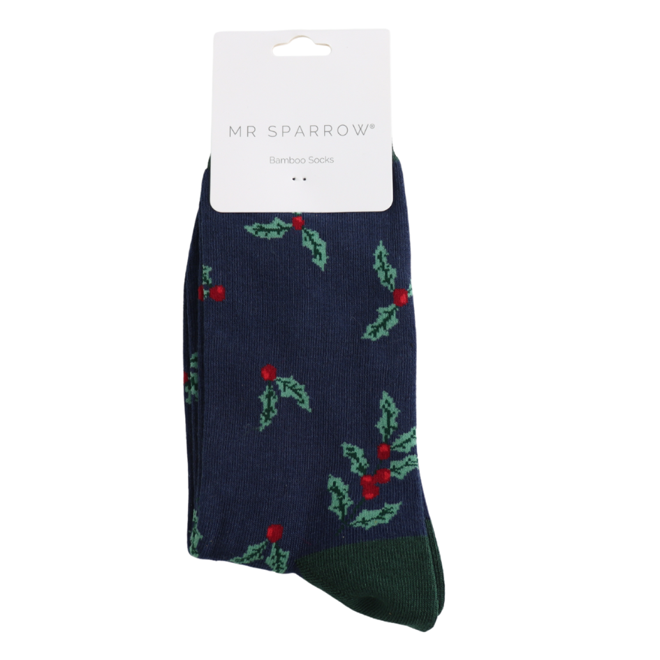 Mr Sparrow Holly Sprigs Socks - Navy