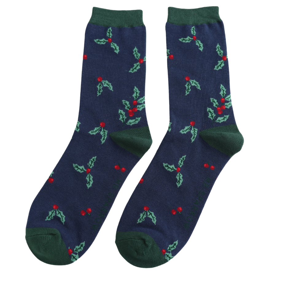 Mr Sparrow Holly Sprigs Socks - Navy