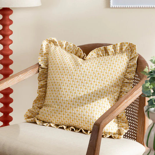 Panni Block Textured Ruffle Cushion - Linen/Ochre