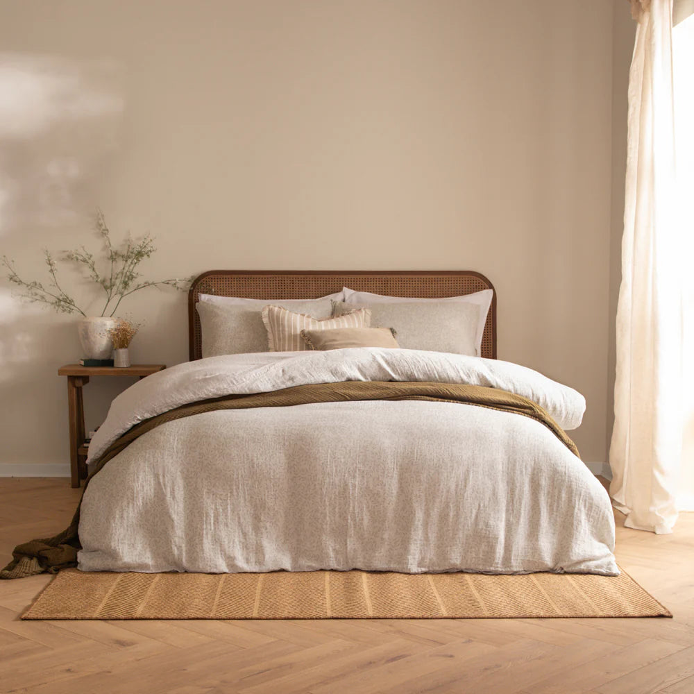 Perrie Leaf Muslin Duvet Cover Set - Natural