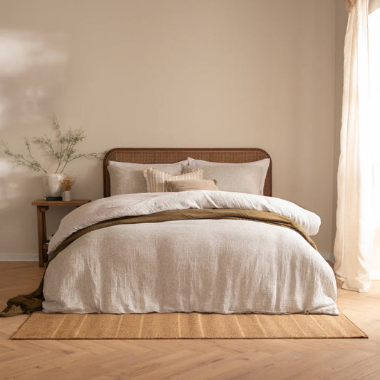 Perrie Leaf Muslin Duvet Cover Set - Natural