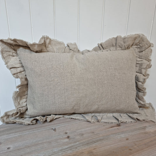 Pure Linen Ruffle Cushion - Natural