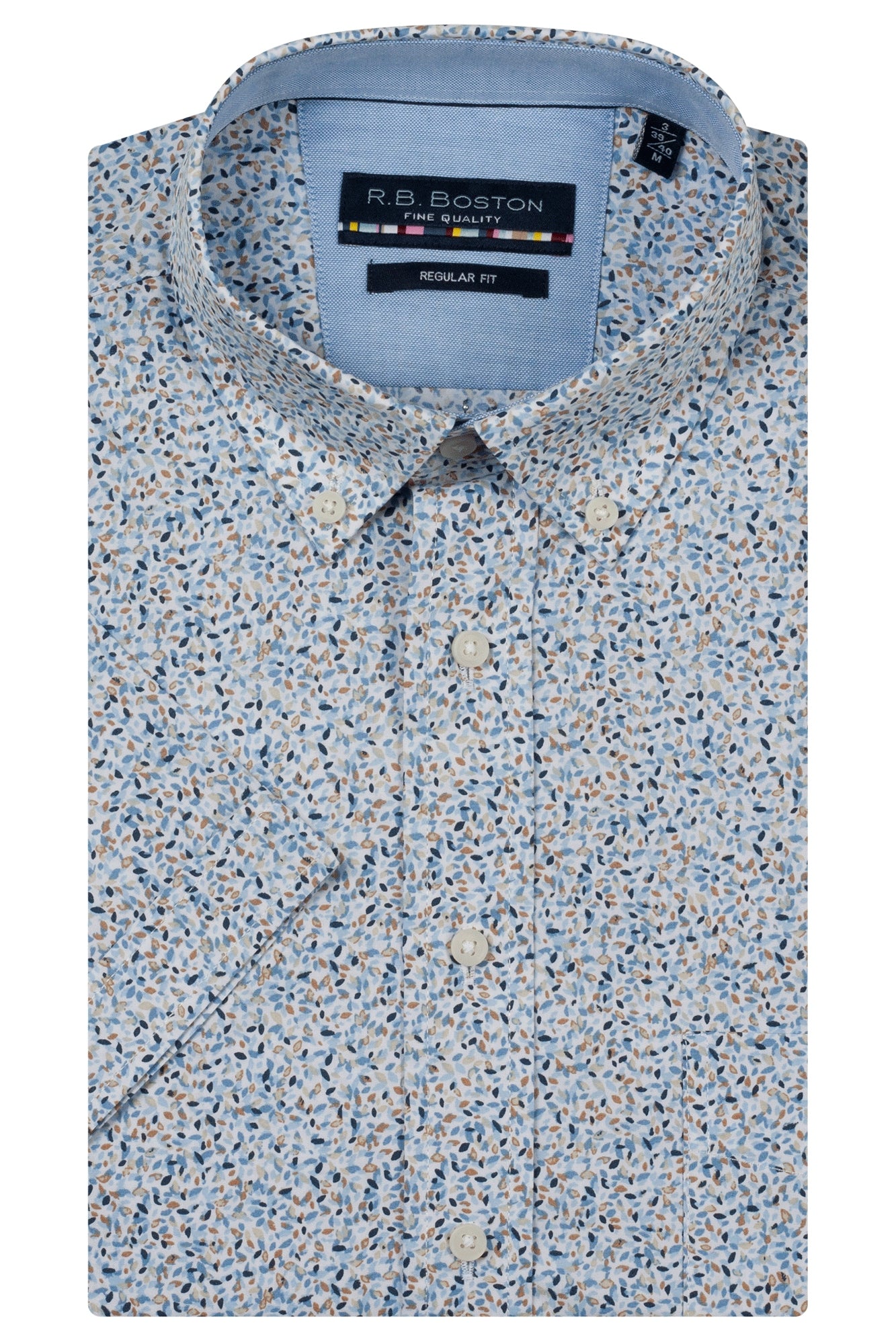 RB Boston Short Sleeve Shirt - Marshall - Blue Mini Leaves Print