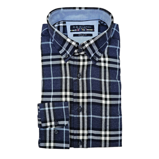 RB Boston Shirt - Franklin - Navy Brushed Big Check