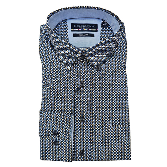 RB Boston Shirt - Franklin - Navy Graphic Flower Print