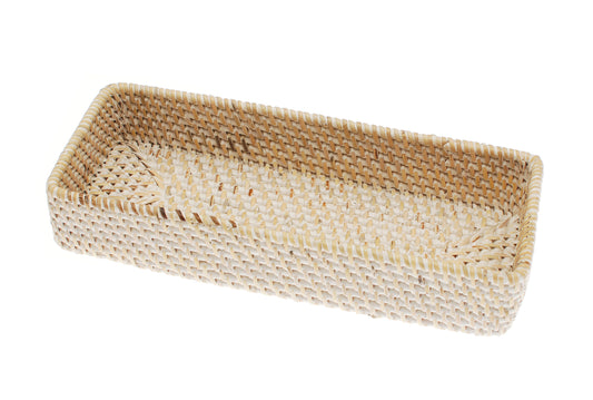 Rattan Rectangular Tray - White