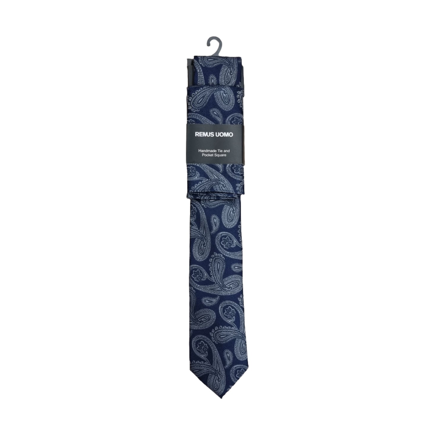 Remus Uomo Handmade Tie & Pocket Square - Dark Blue