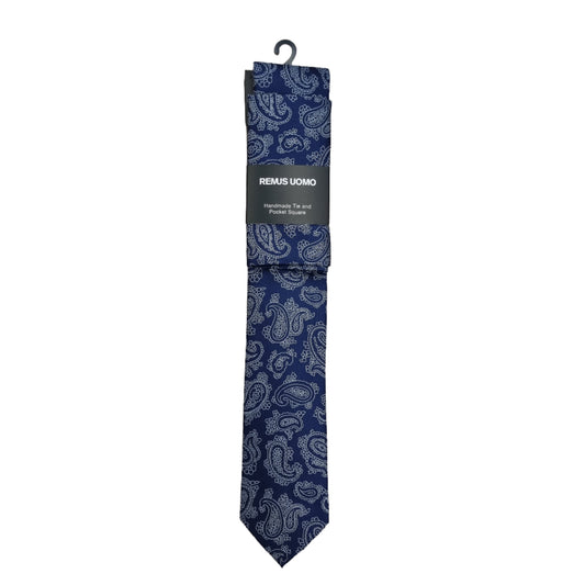 Remus Uomo Handmade Tie & Pocket Square - Dark Navy