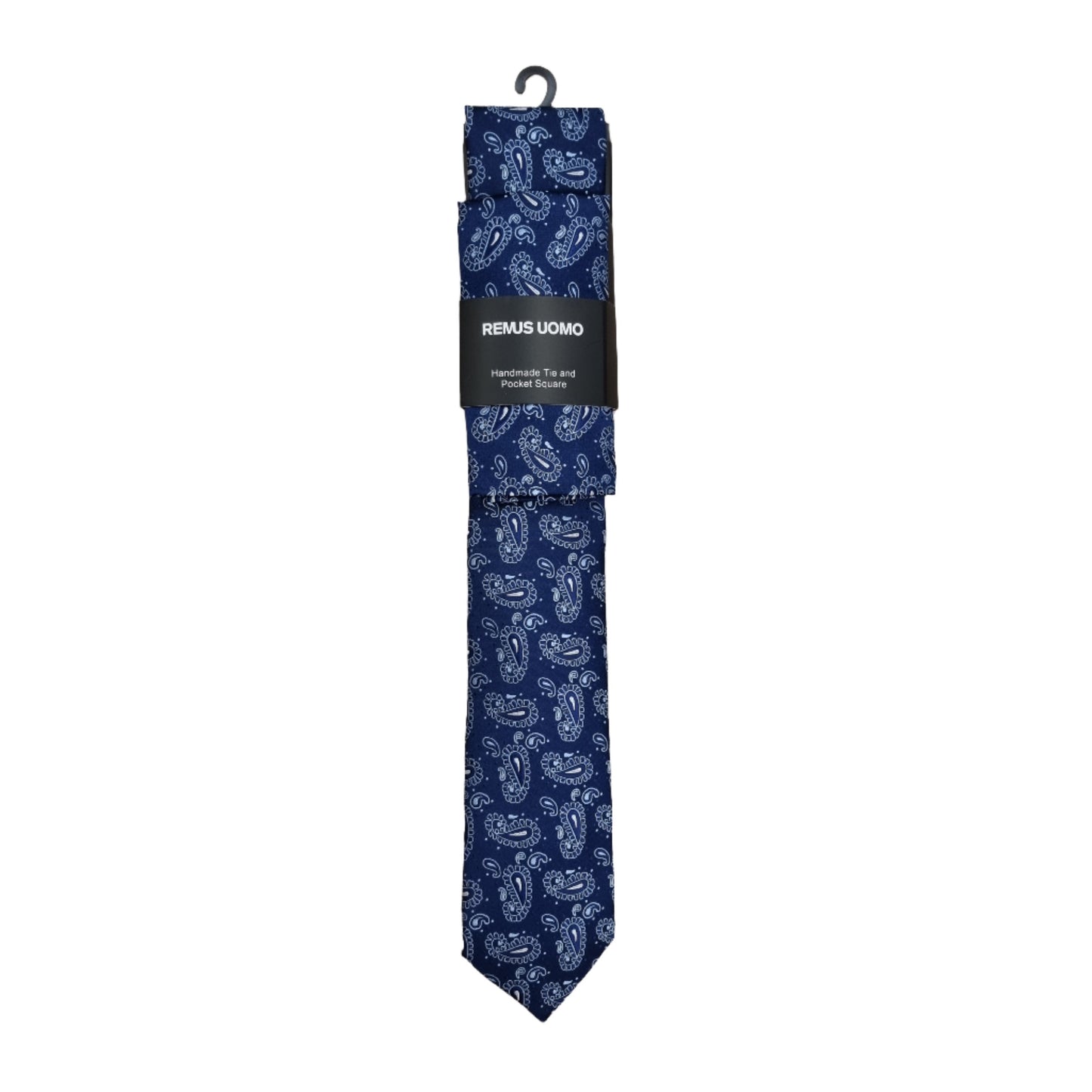 Remus Uomo Handmade Tie & Pocket Square - Dark Blue