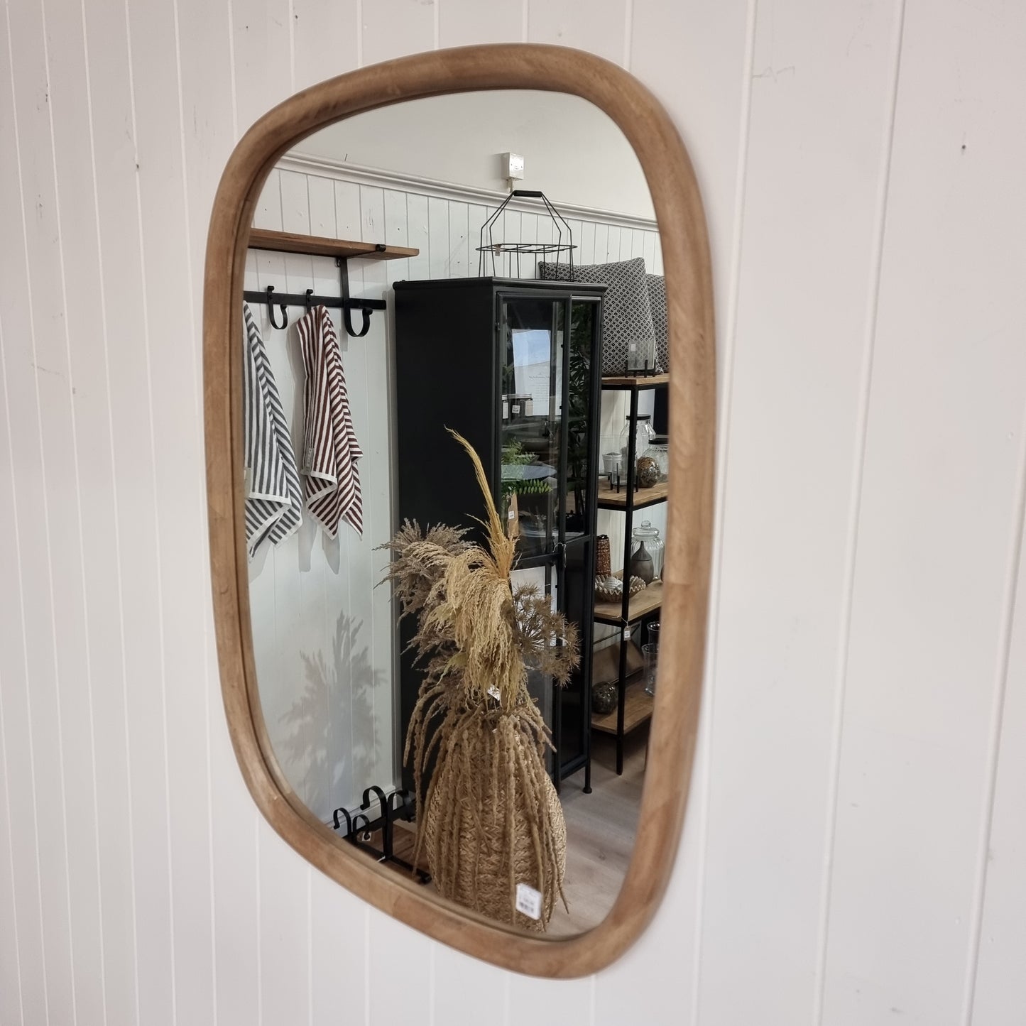 Round Rectangular Wood Mirror