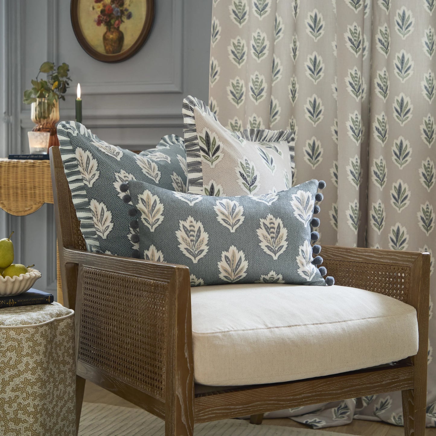 Sessile Leaf Printed Cushion Cover - Delph Blue (30 x 50cm)