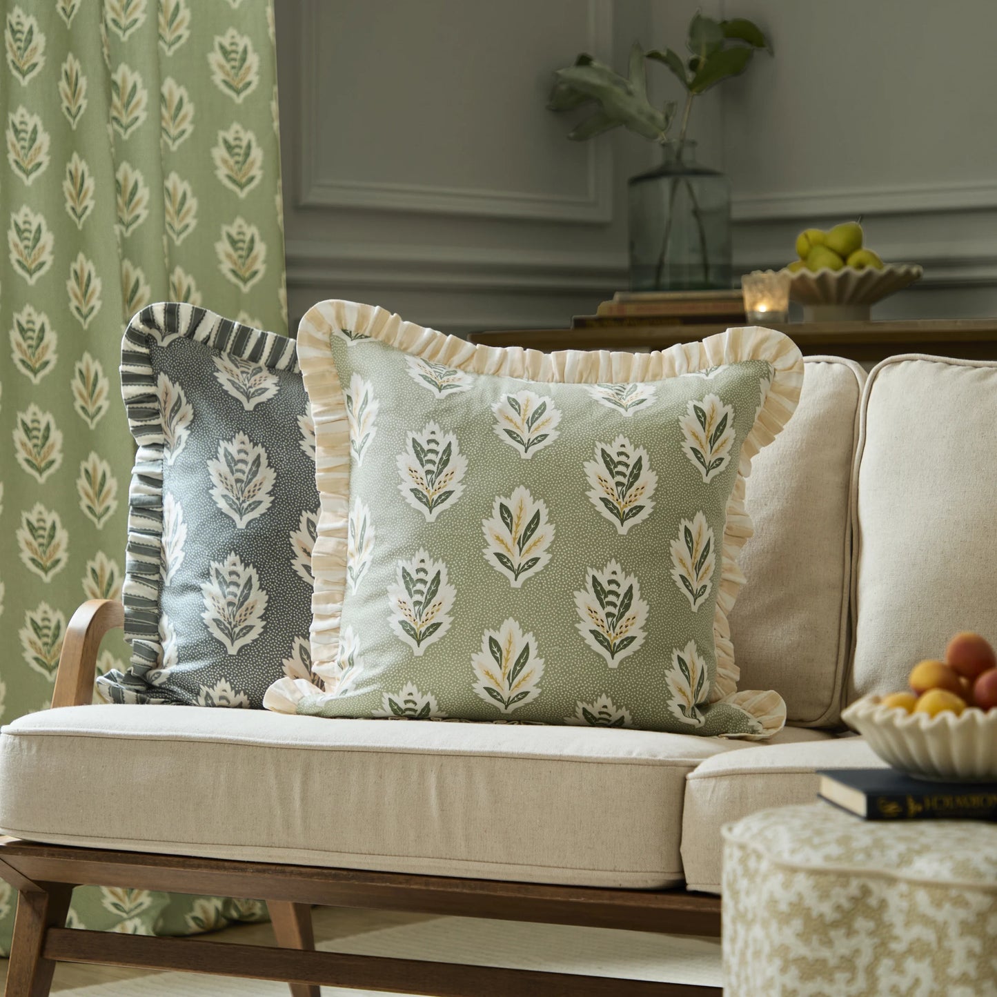 Sessile Leaf Ruffle Cushion Cover - Sage (50 x 50cm)