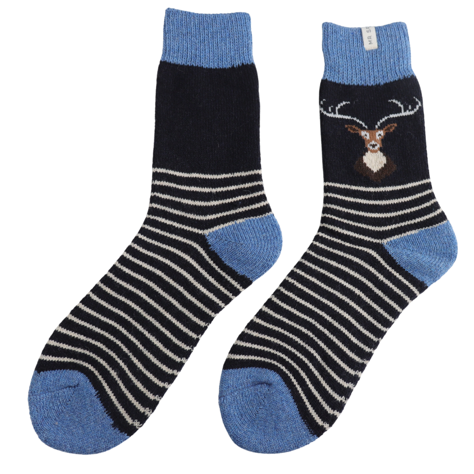 Mr Sparrow Stag Wool Socks - Dark Blue