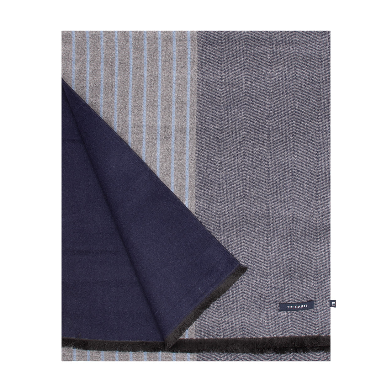 Tresanti Scarf - Busto - Double Face Viscose - Fishbone Stripe - Blue