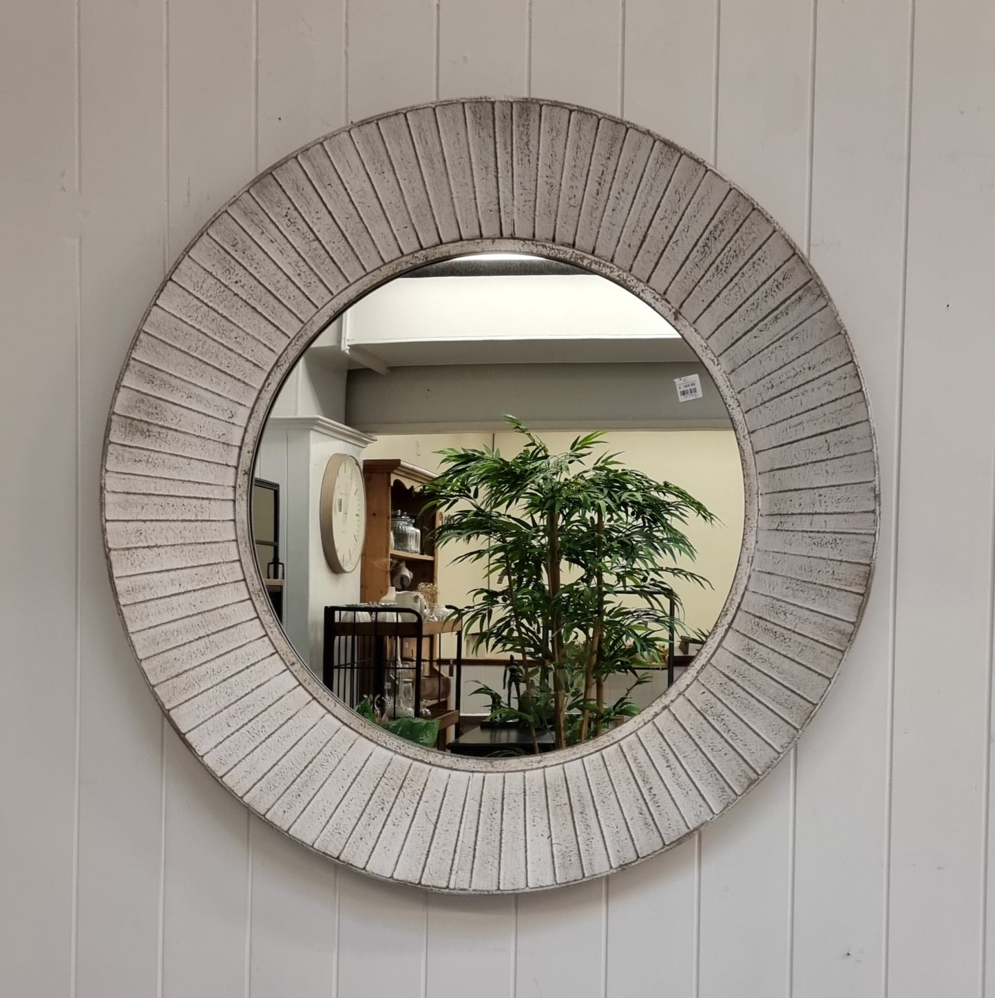 White Wash Round Mirror