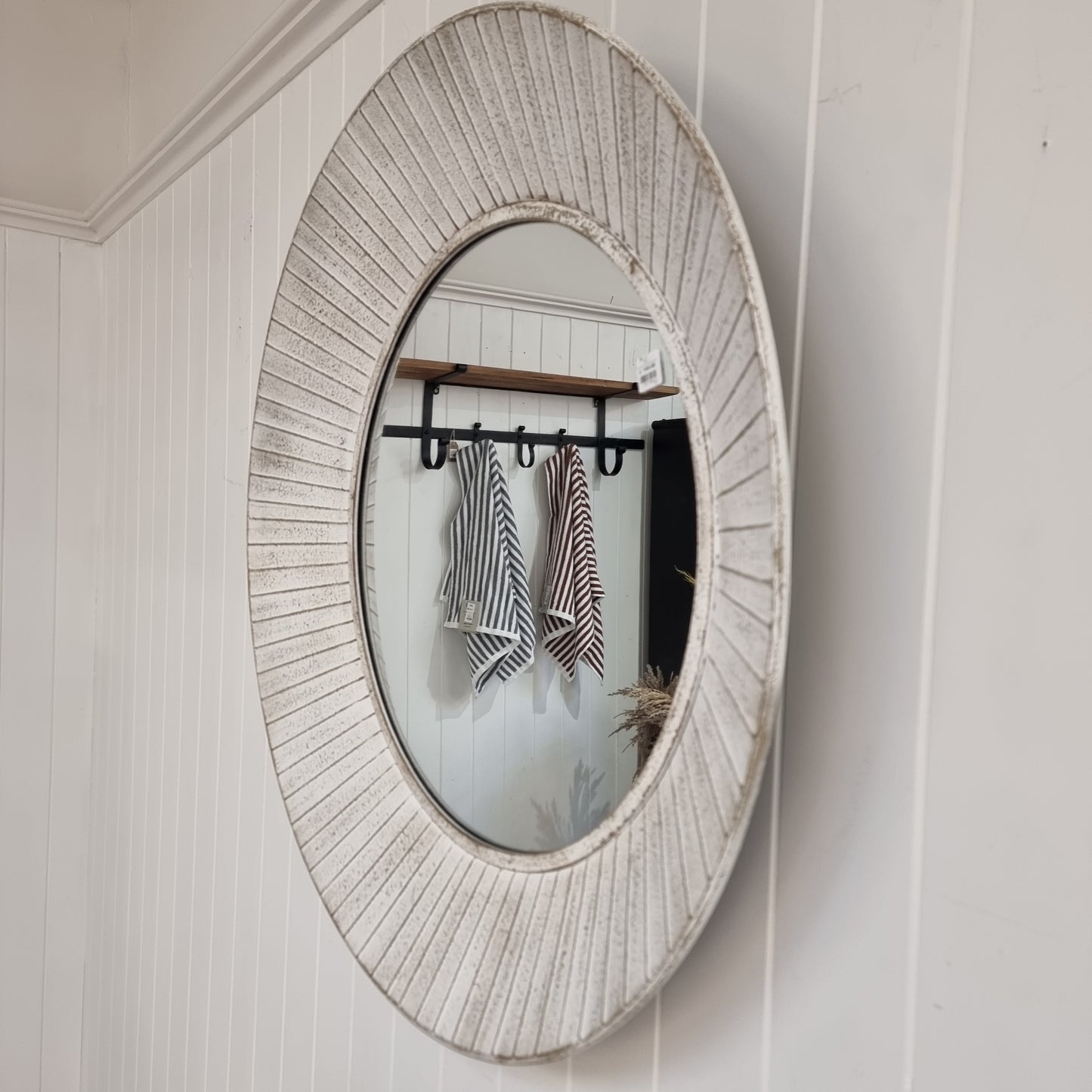 White Wash Round Mirror