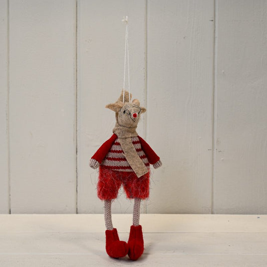 Hanging Red Winter Mouse With Red Shorts