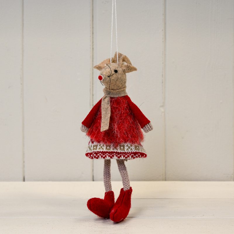 Hanging Red Winter Mouse With Red Dress