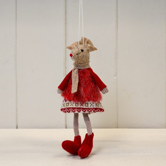 Hanging Red Winter Mouse With Red Dress
