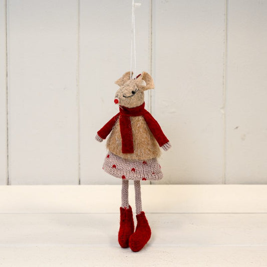 Red/Beige Hanging Mouse With Skirt