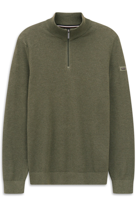 Bugatti Quarter Zip Knitwear - Moss Green