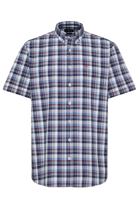 Bugatti Short Sleeve Shirt - Navy Check