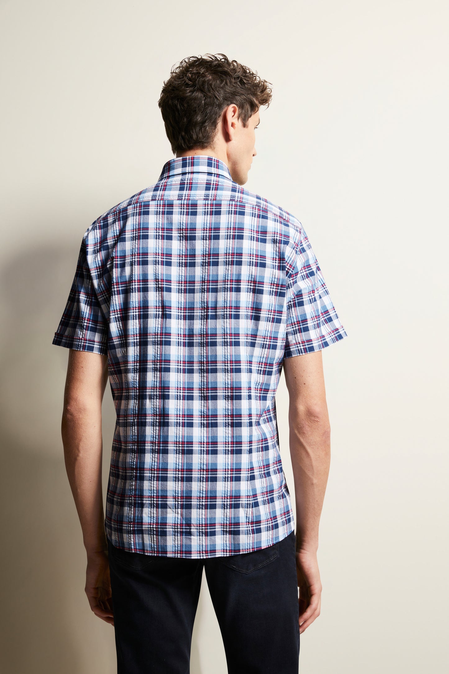 Bugatti Short Sleeve Shirt - Navy Check